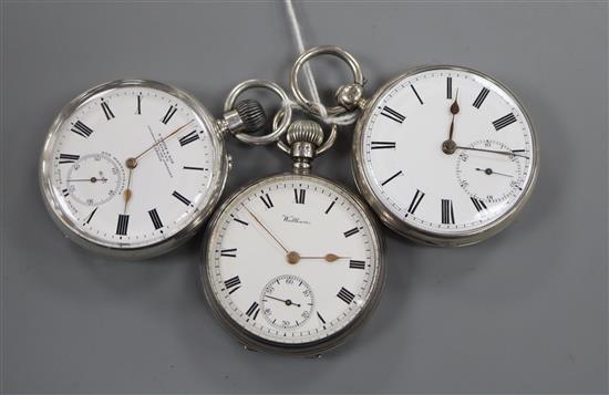 A Victorian silver fusee pocket watch, a silver Waltham pocket watch and a 935 standard pocket watch, retailed by S. Smith & Son.
